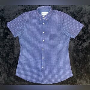 Mizzen Main Leeward Performance Trim Fit Navy Blue Polka Dot Button Shirt Large